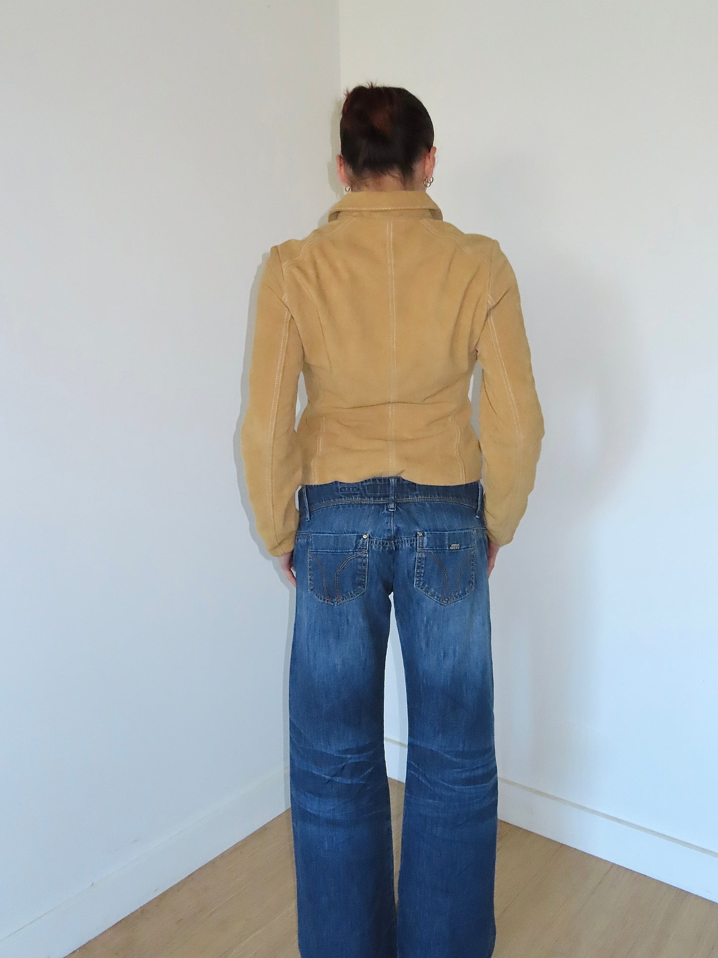 GEORGE ME BY MARK EISEN TAN SUEDE FITTED JACKET / XS