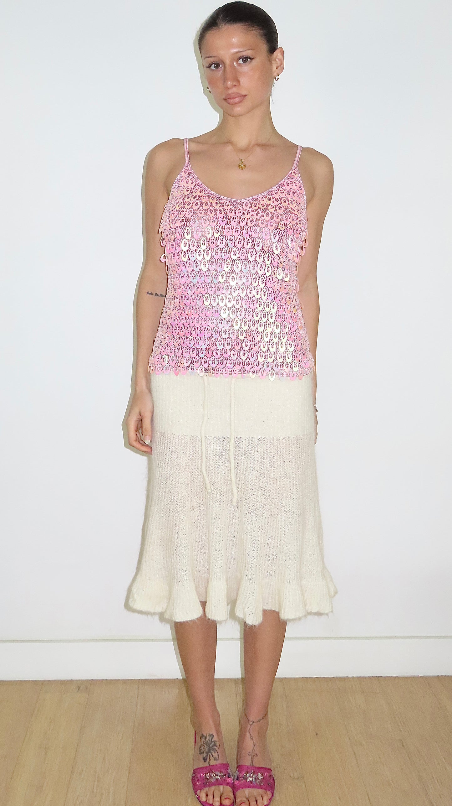 KNIT CROCHET SEQUIN CAMISOLE / EST. S