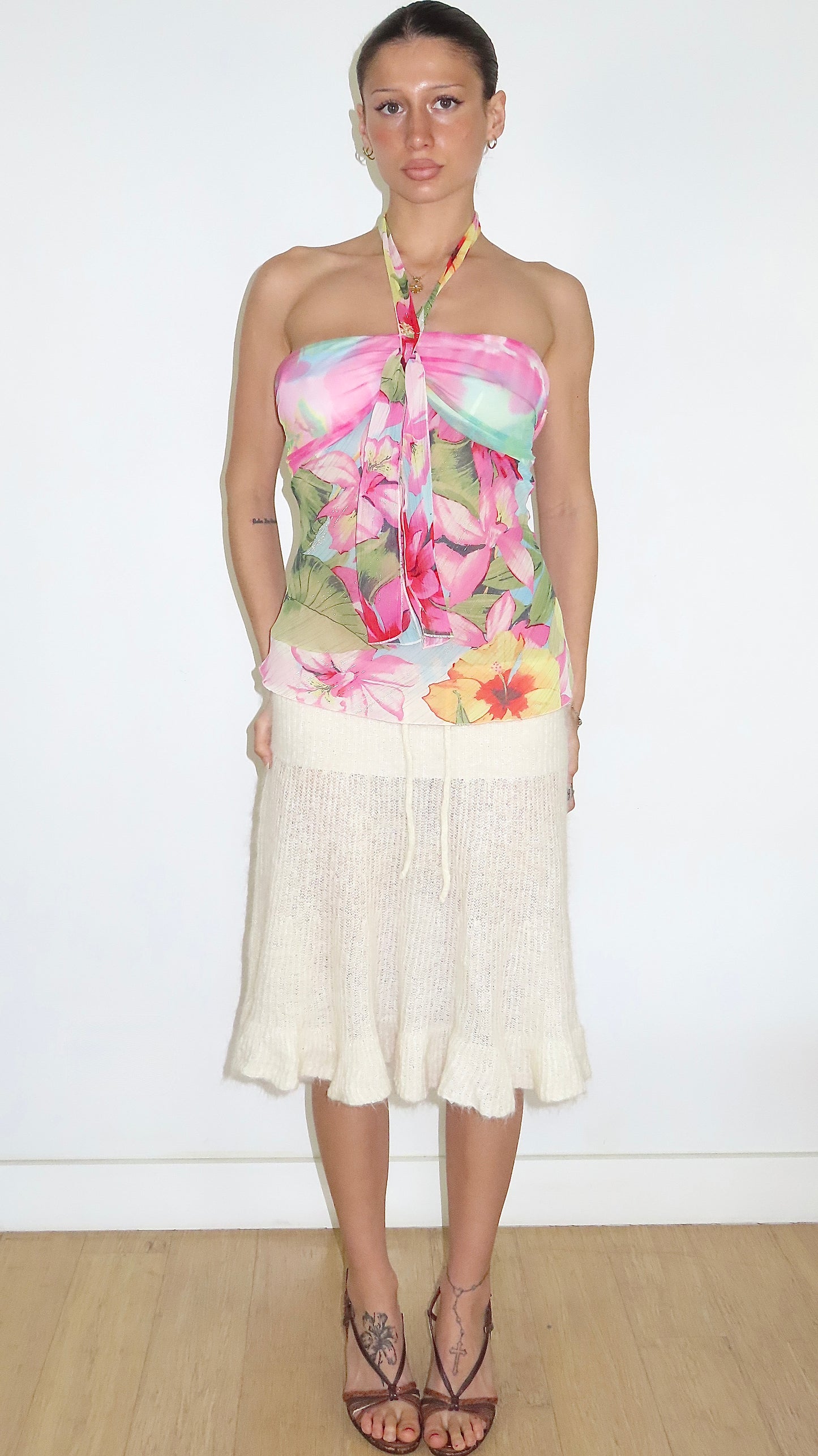 MORGAN DE TOI FLORAL HISBISCUS TIE HALTER / EST. S