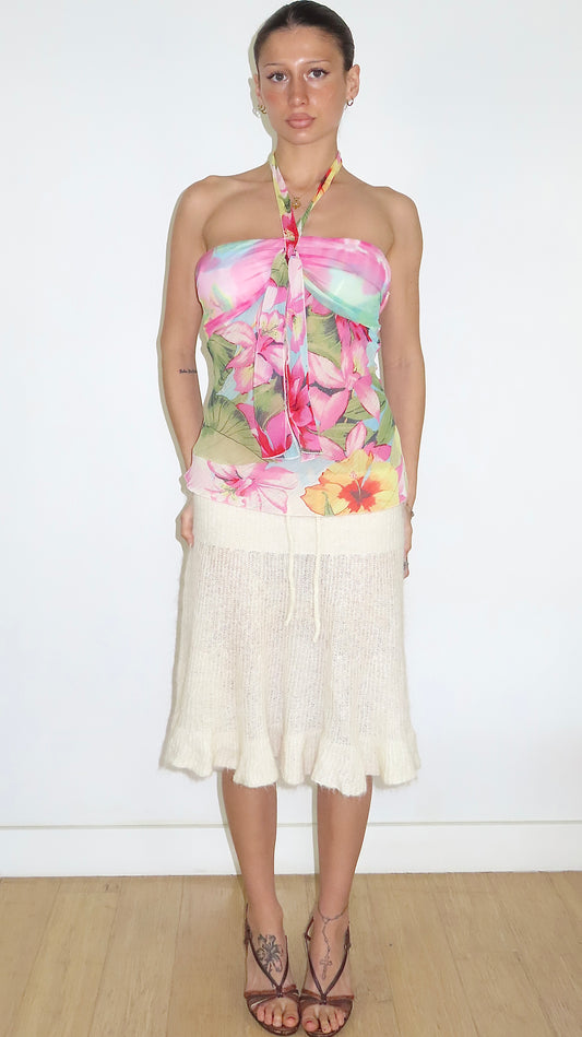 MORGAN DE TOI FLORAL HISBISCUS TIE HALTER / EST. S