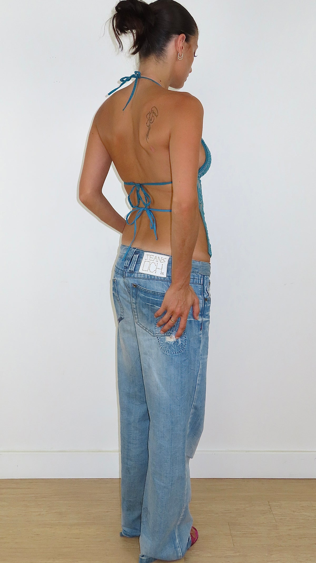 HAND BEADED HALTER/ TEAL