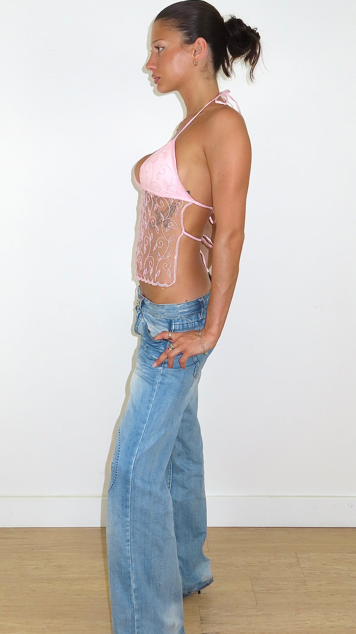 HAND BEADED HALTER/ PINK