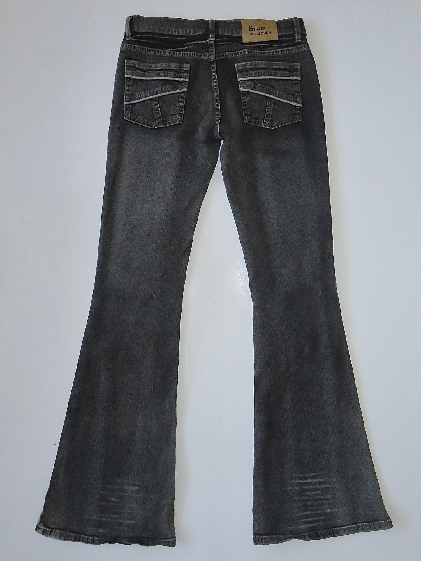 EARLY 00S STRASS COLLECTION DARK WASH LOW RISE BOOTCUT JEANS / FR 36