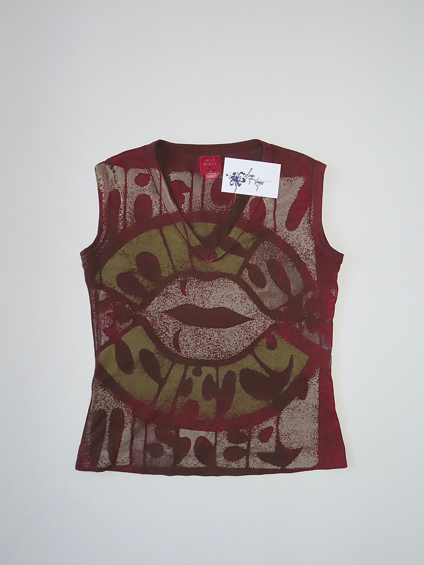 RARE MISS SIXTY EARTH TONED LIPS GRAPHIC TOP / SMALL