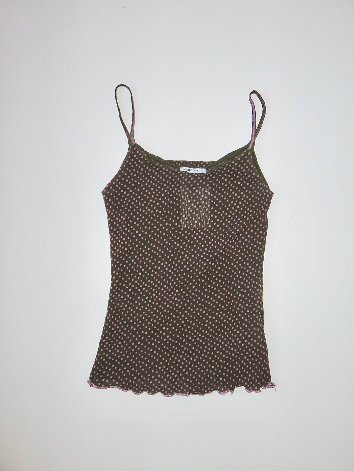 MARELLA KHAKI PINK POLKA DOT MESH CAMI / MEDIUM
