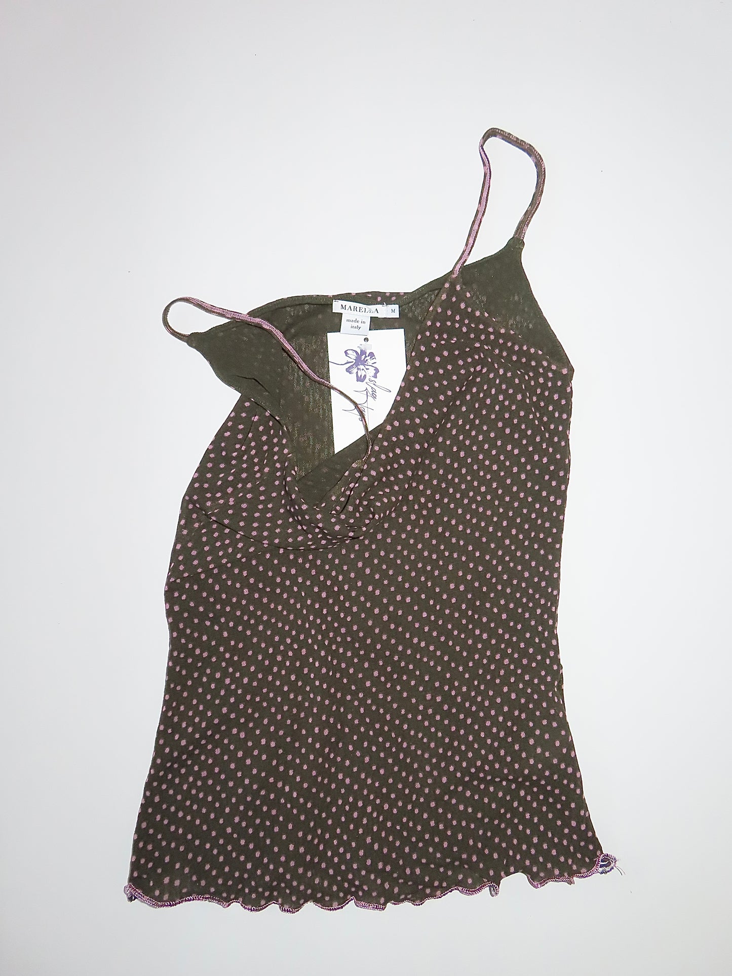 MARELLA KHAKI PINK POLKA DOT MESH CAMI / MEDIUM