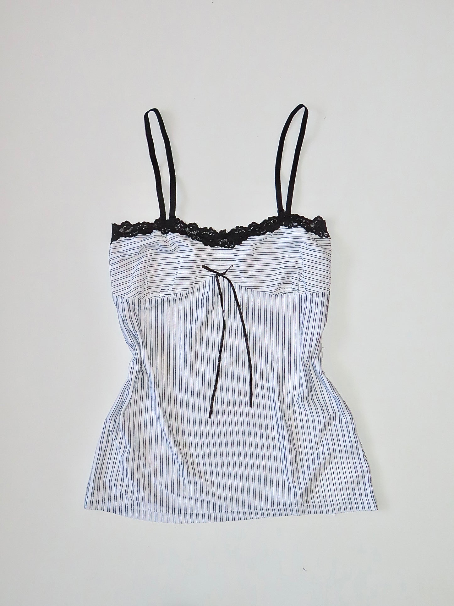 BERRAK PINSTRIPE LACE TRIM CAMI WITH TIE RIBBON / 4XL