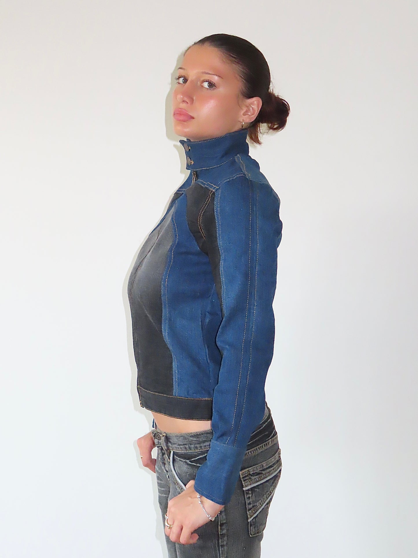 DENIM REWORK MOTO JACKET #1 / SMALL