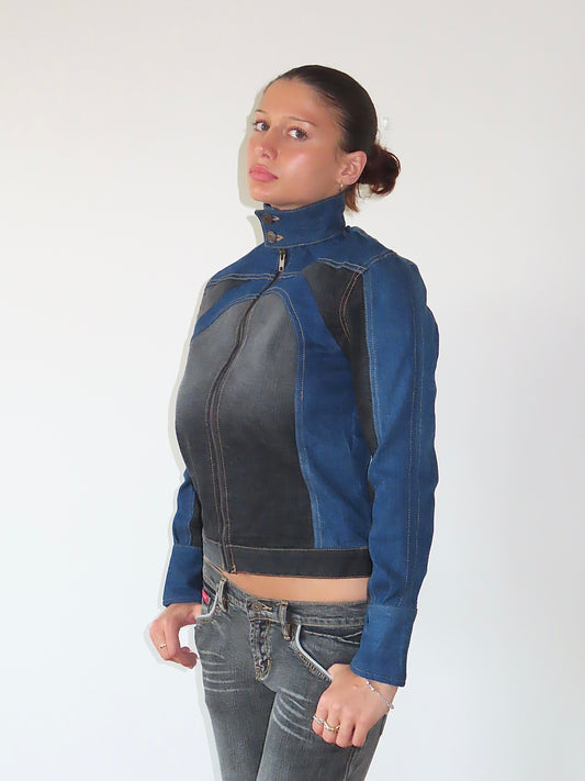 DENIM REWORK MOTO JACKET #1 / SMALL
