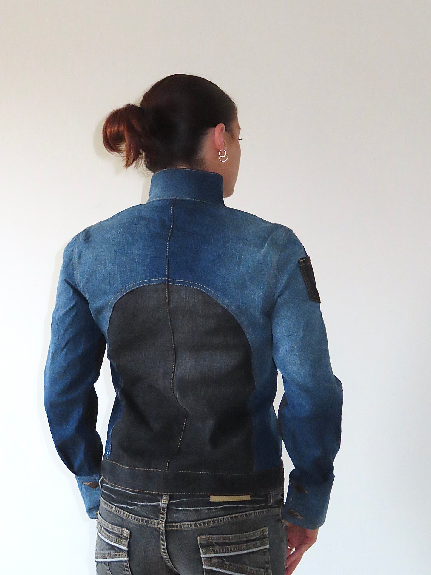 DENIM REWORK MOTO JACKET #2 / MEDIUM