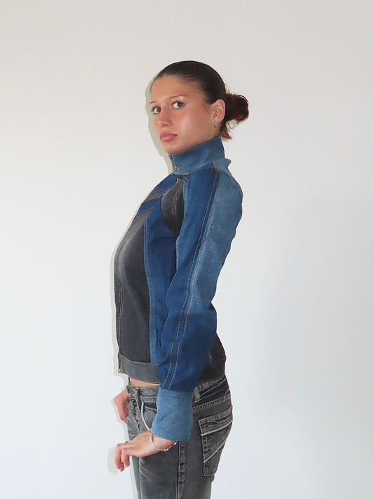 DENIM REWORK MOTO JACKET #2 / MEDIUM