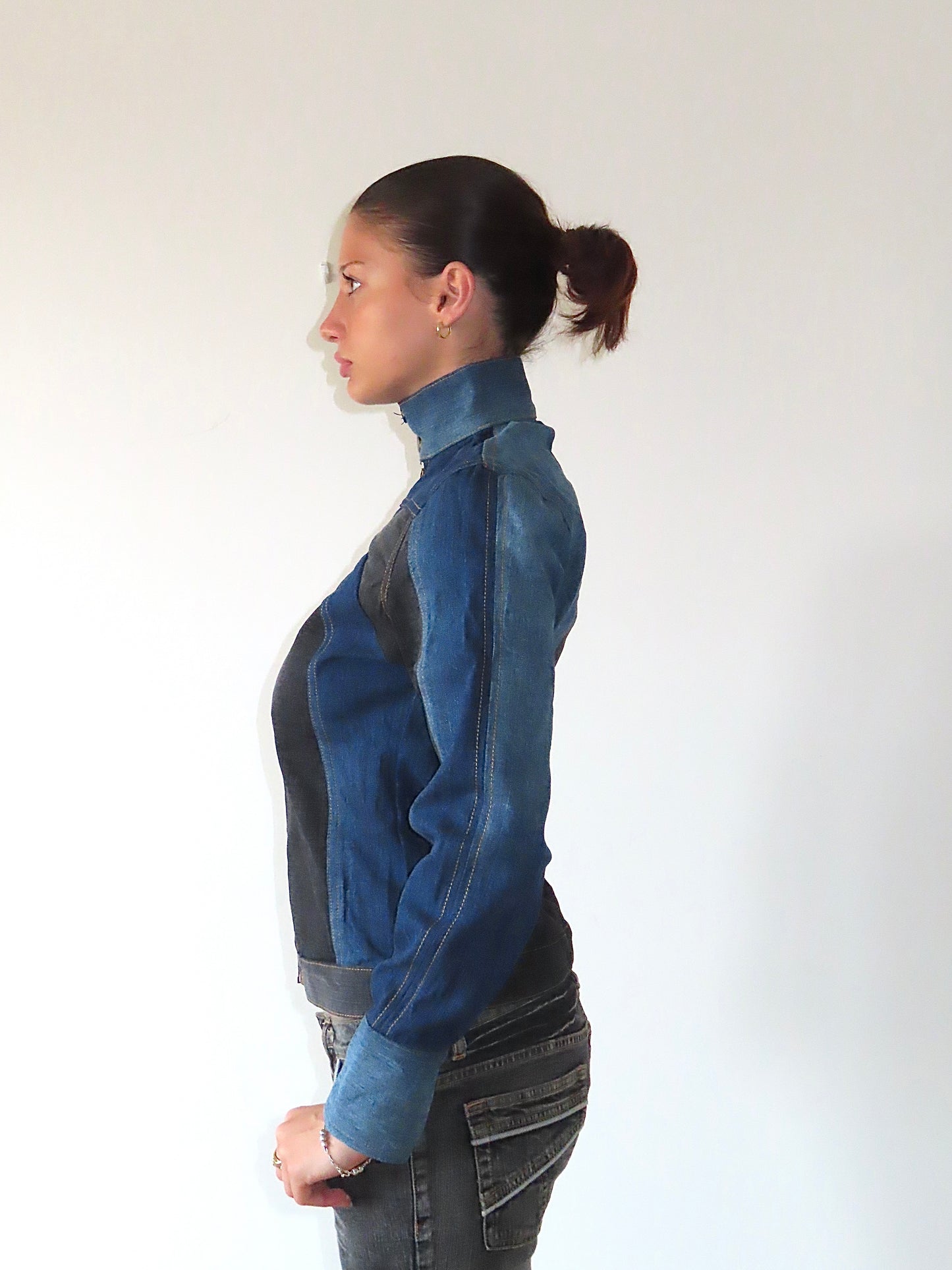 DENIM REWORK MOTO JACKET #2 / MEDIUM
