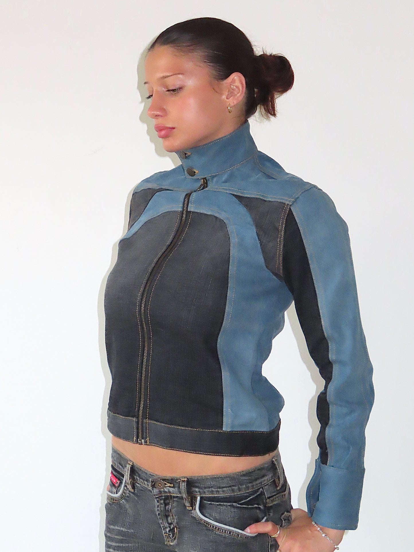 DENIM REWORK MOTO JACKET #3 / SMALL