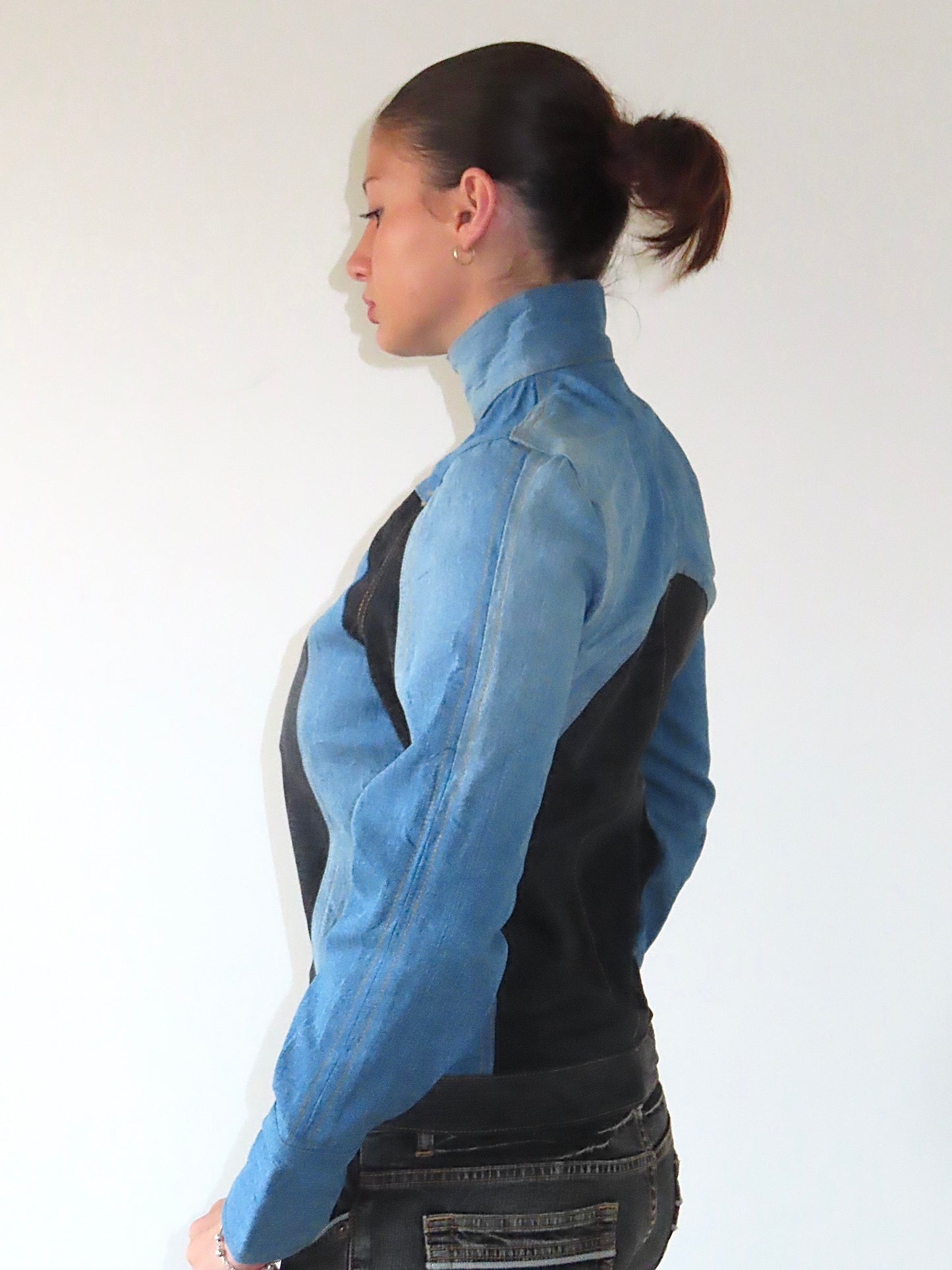 DENIM REWORK MOTO JACKET #4 / MEDIUM