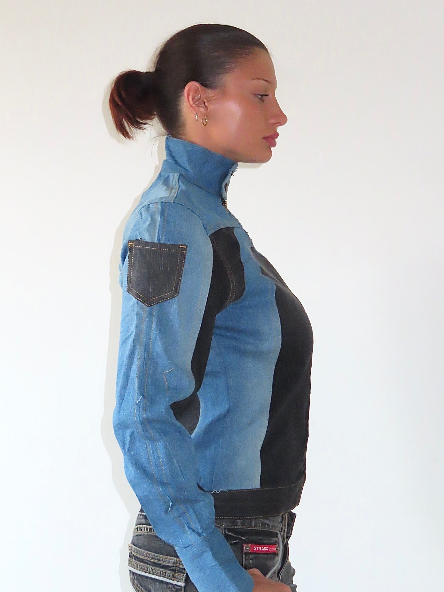 DENIM REWORK MOTO JACKET #4 / MEDIUM