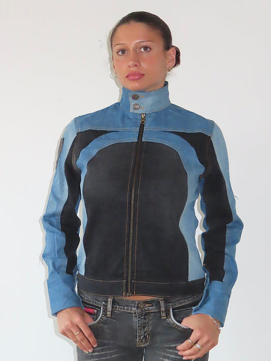 DENIM REWORK MOTO JACKET #4 / MEDIUM