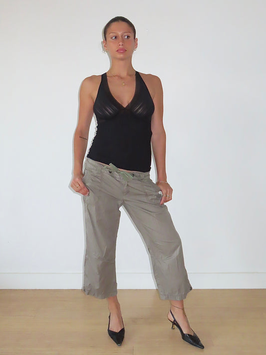 VINTAGE ESPRIT LOW RISE KHAKI CAPRI PANTS / UK 14