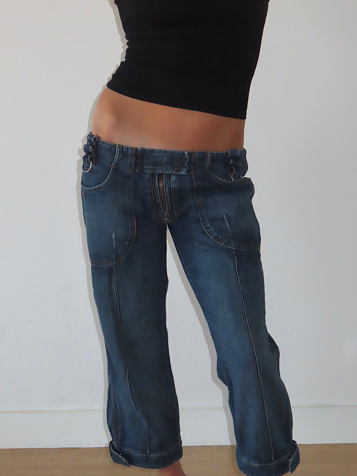 MISS SIXTY LOW RISE UTILITY CROP JEANS / 32