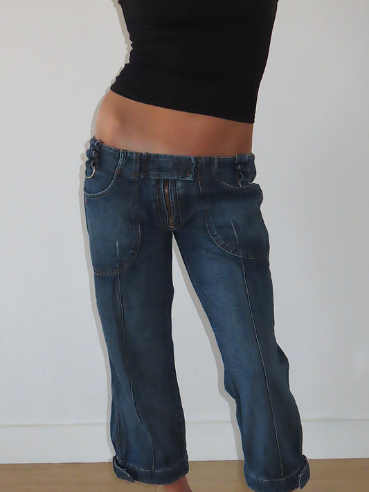 MISS SIXTY LOW RISE UTILITY CROP JEANS / 32