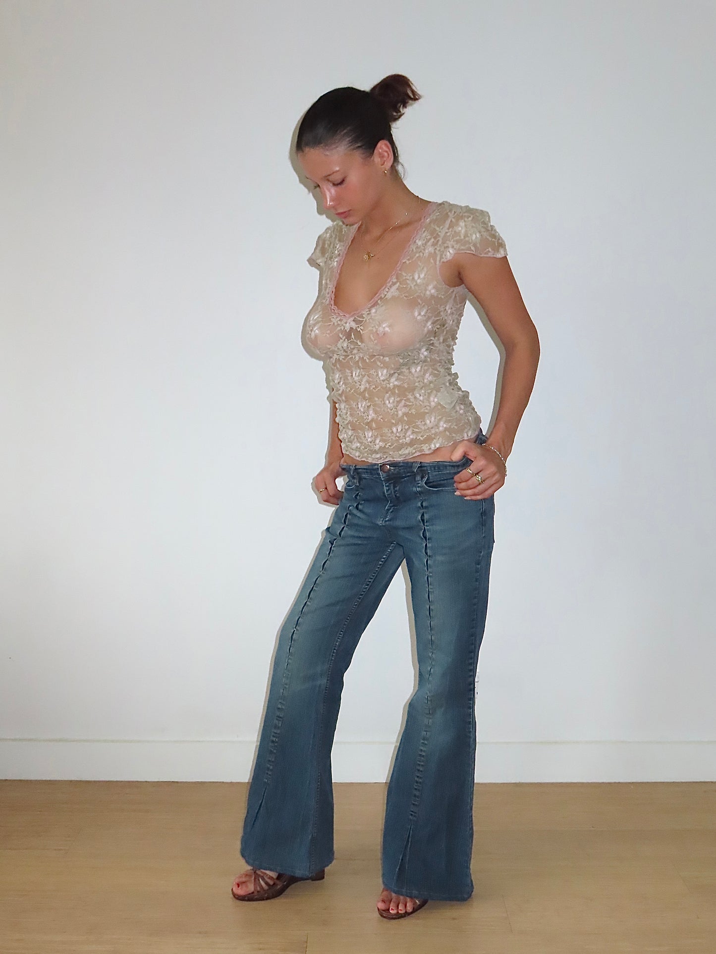 VERTICAL PANELED SEAM BOOTCUT JEANS / XL