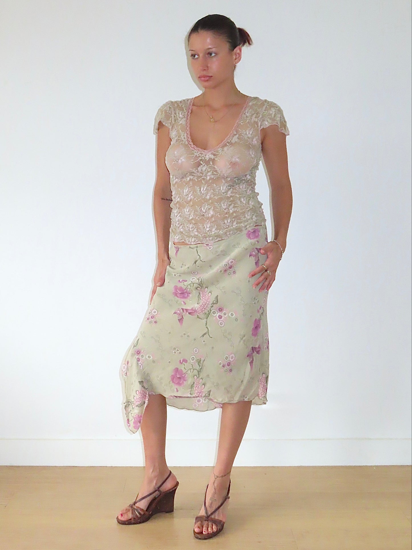 FROGGY SAGE FLORAL BIRD PRINT MIDI SKIRT / 2