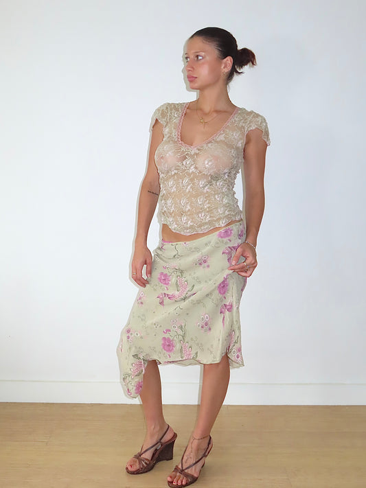 FROGGY SAGE FLORAL BIRD PRINT MIDI SKIRT / 2