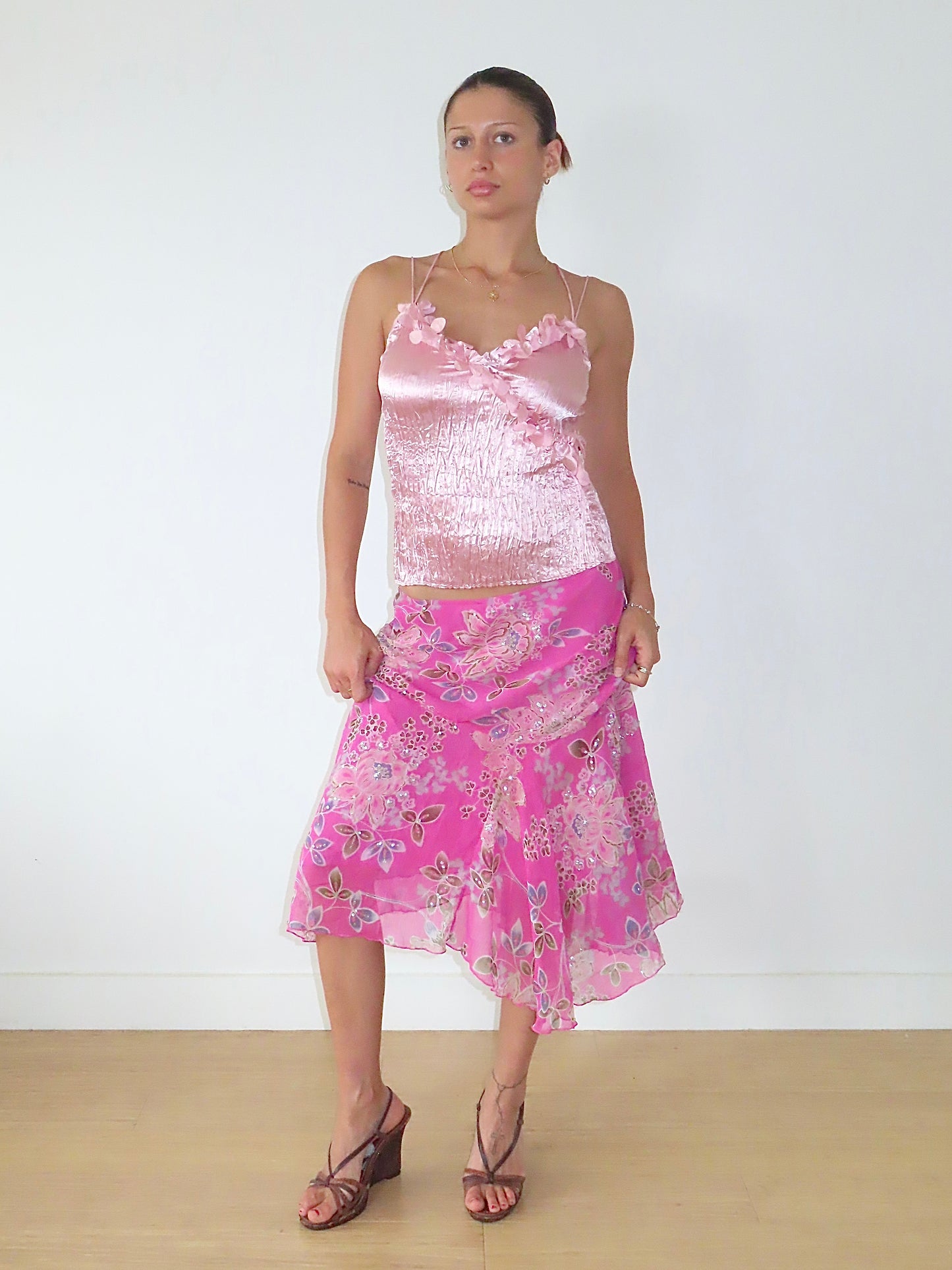 FUCHSIA SEQUIN MIDI SKIRT / ESTIMATED SMALL