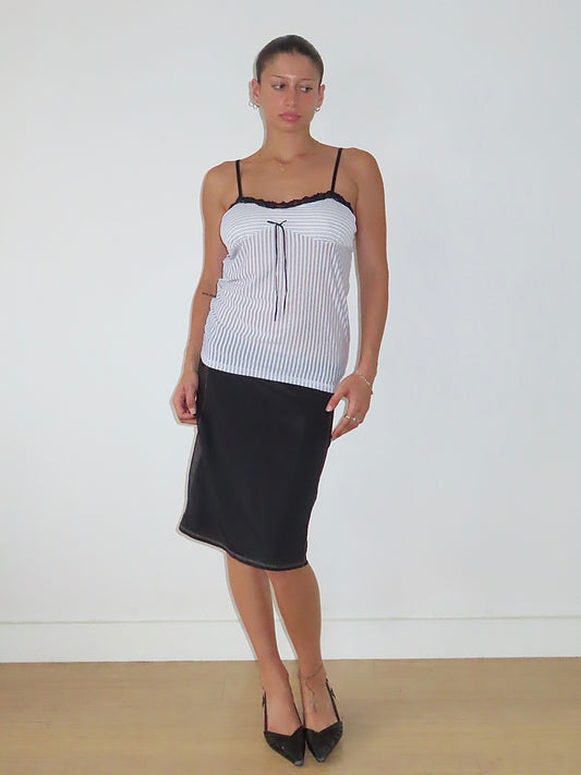 BERRAK PINSTRIPE LACE TRIM CAMI WITH TIE RIBBON / 4XL