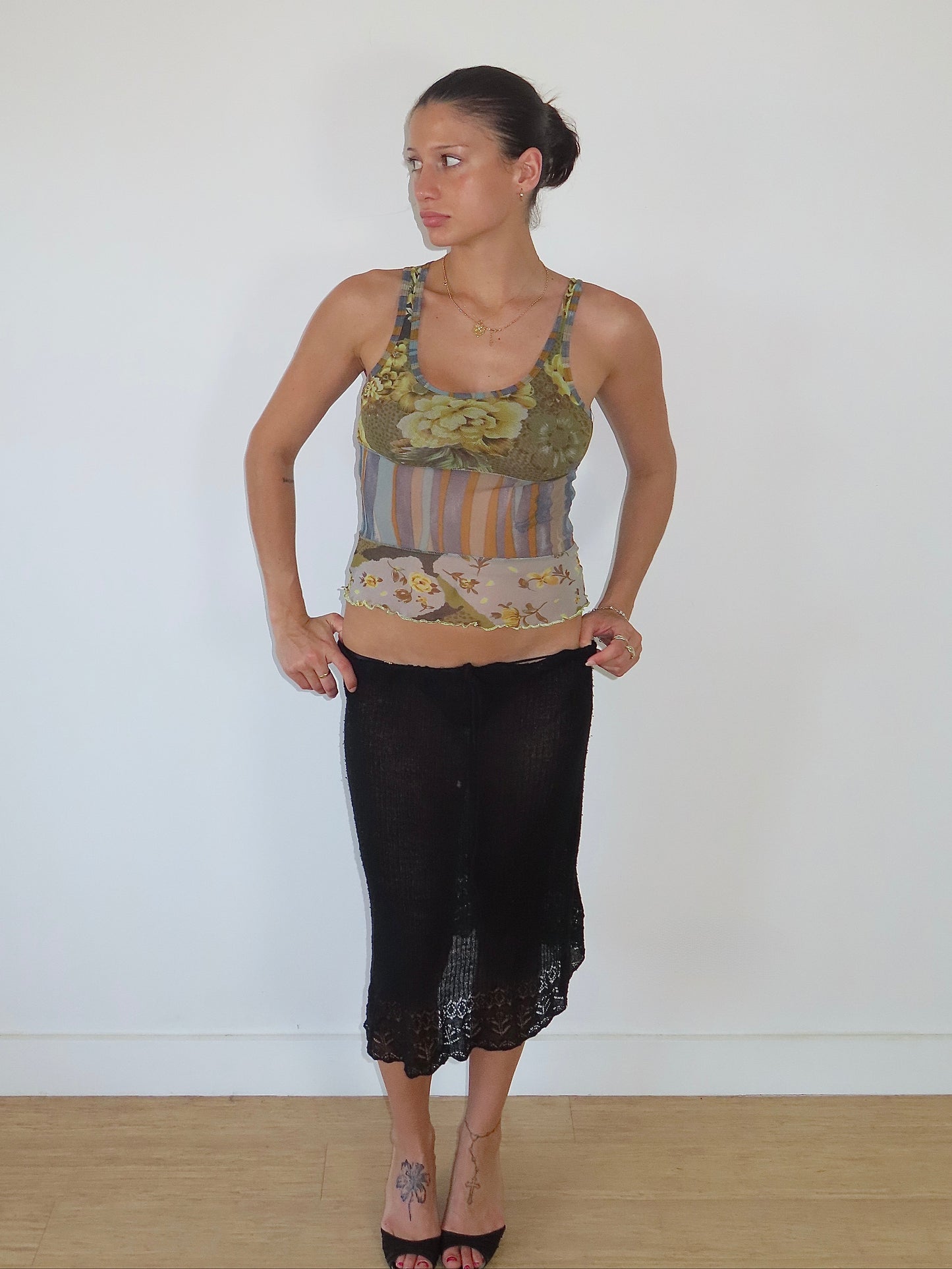 ONE STEP PATCHWORK GRAPHIC MESH TANK / ESTIMATED SMALL