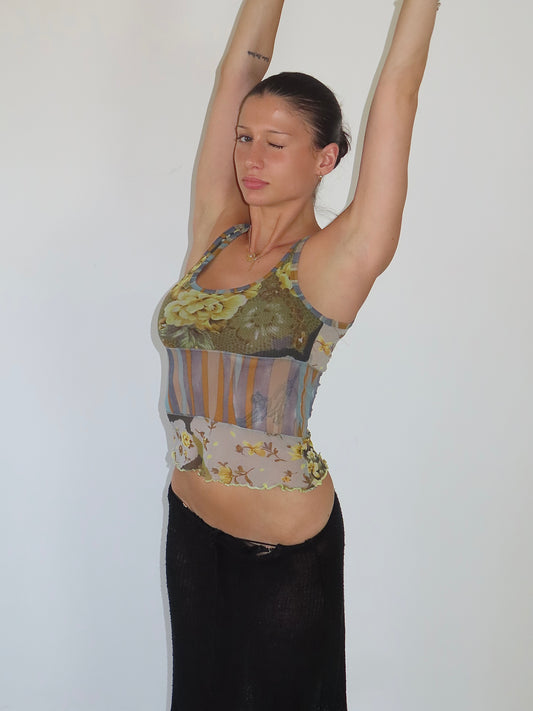ONE STEP PATCHWORK GRAPHIC MESH TANK / ESTIMATED SMALL