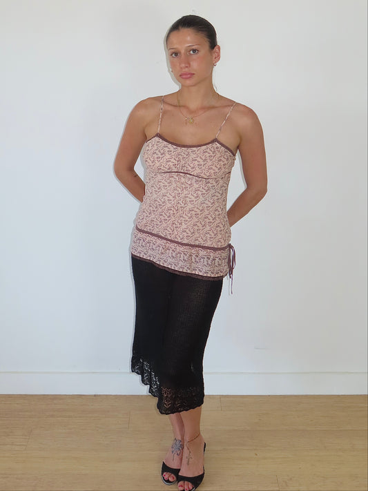 ETAM FLORAL LACE TRIM TIE SIDE CAMISOLE / UK 8