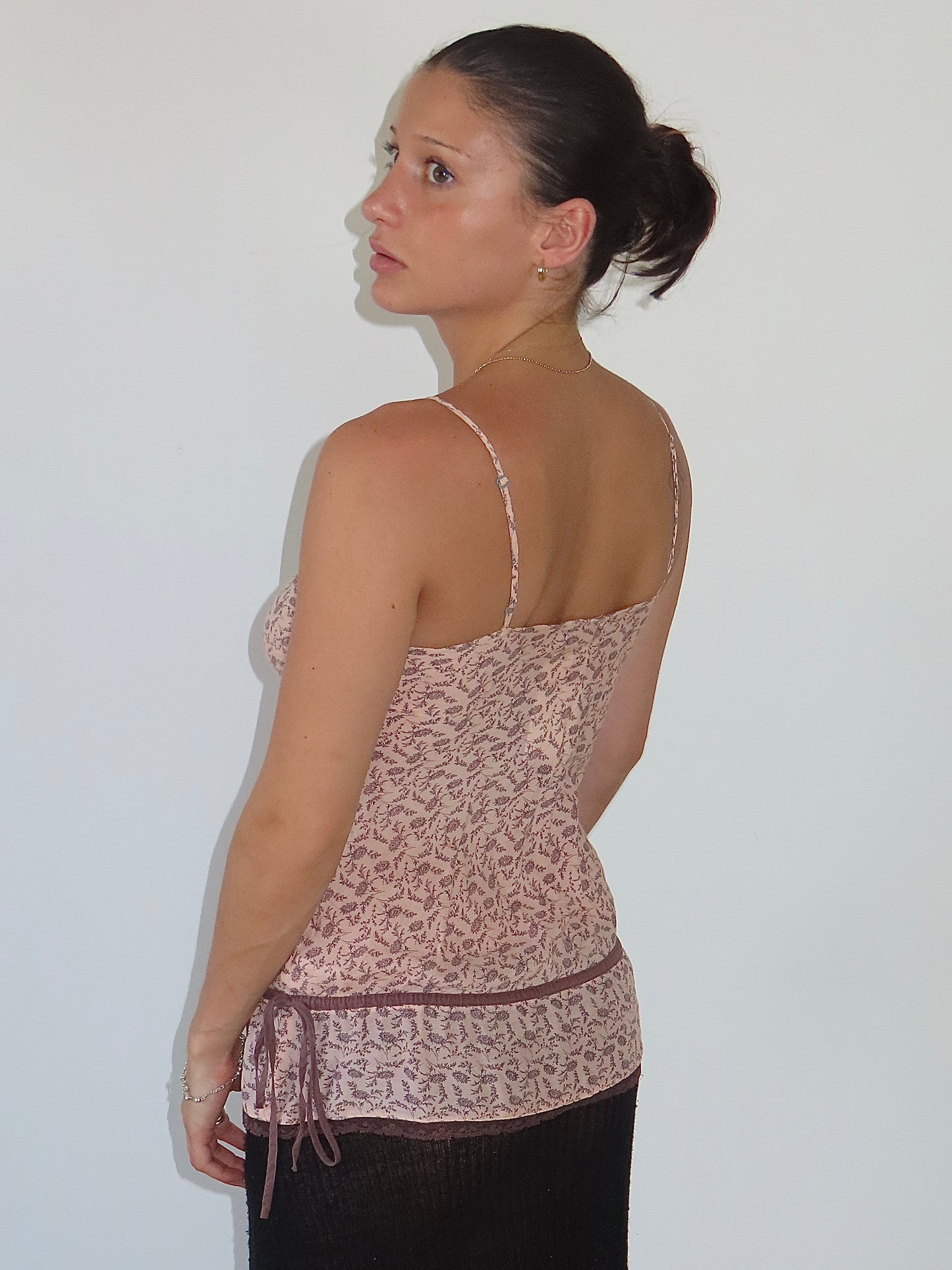 ETAM FLORAL LACE TRIM TIE SIDE CAMISOLE / UK 8