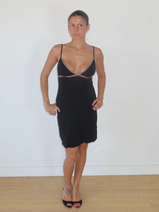 ORCANTA BLACK SLIP MIDI WITH CHEETAH TRIM / ESTIMATED SMALL