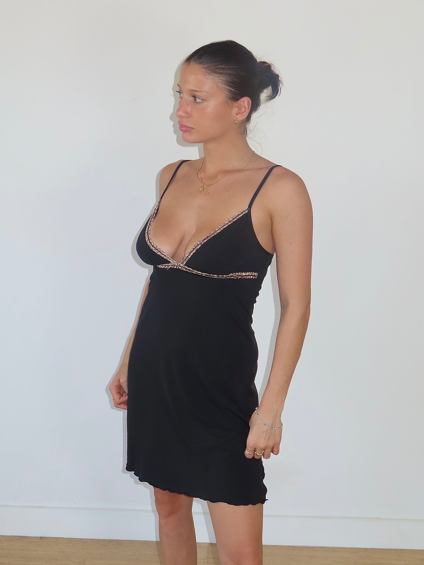 ORCANTA BLACK SLIP MIDI WITH CHEETAH TRIM / ESTIMATED SMALL