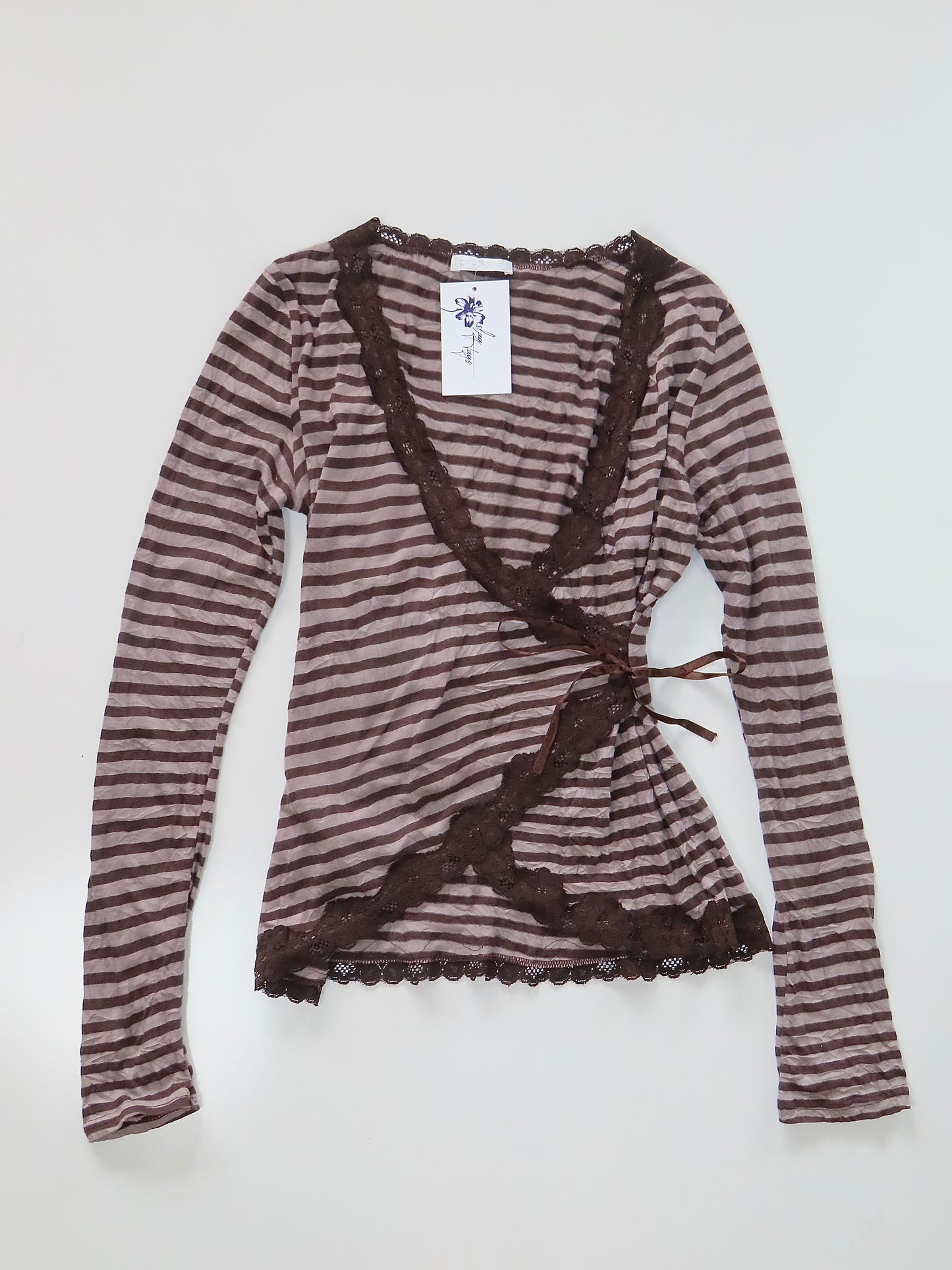 PROMOD STRIPED WRAP STYLE LONG SLEEVE WITH LACE TRIM / MEDIUM