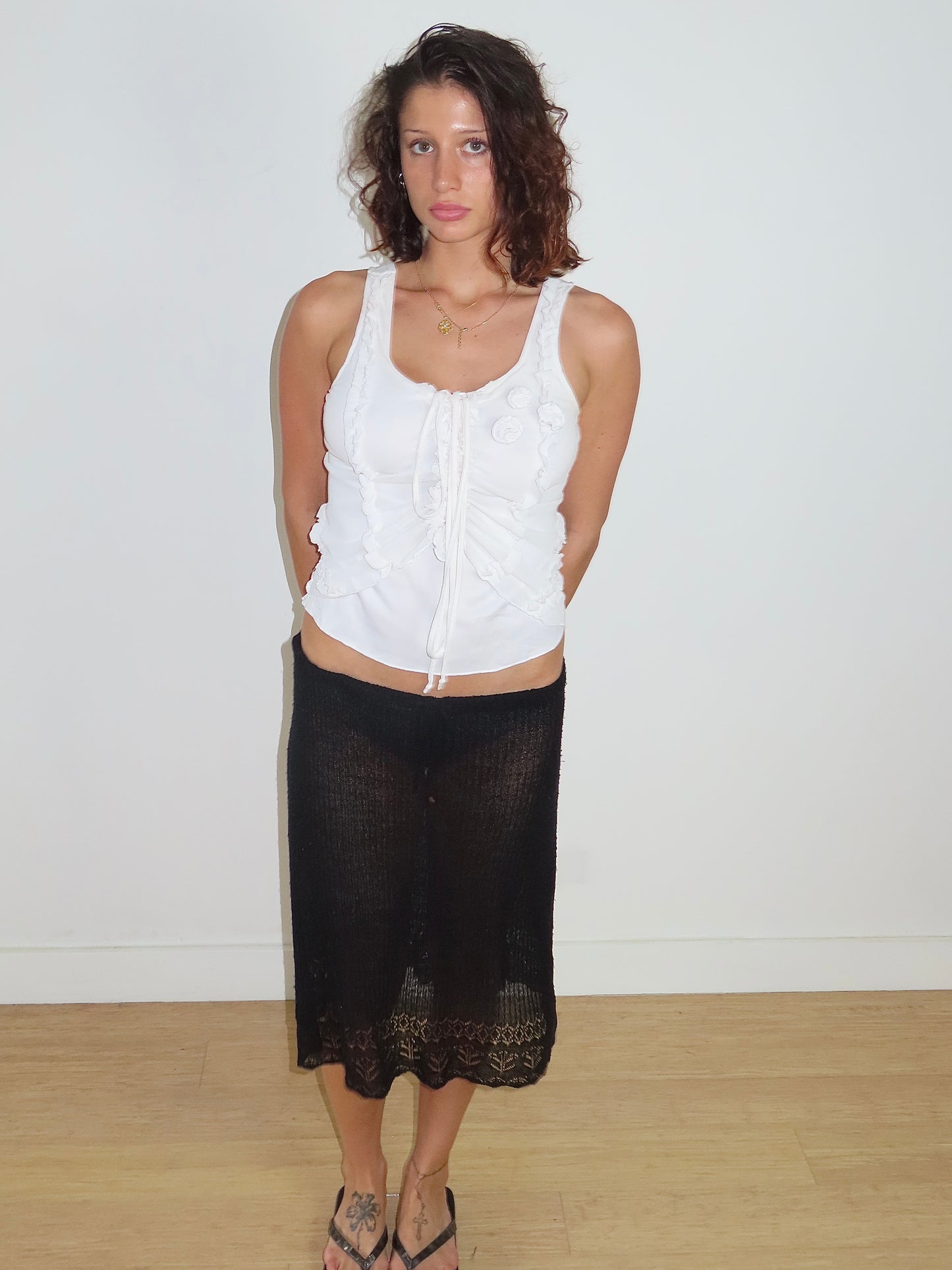 FRENCH RUFFLE LACE TIE FRONT TANK / FR 38-40