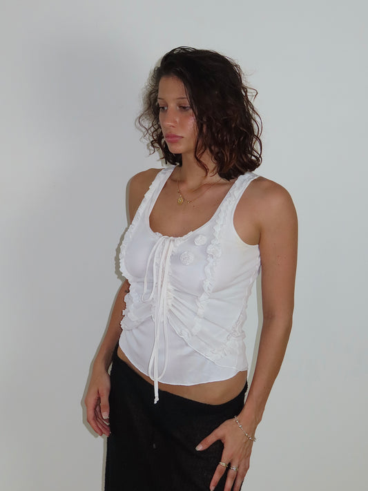 FRENCH RUFFLE LACE TIE FRONT TANK / FR 38-40