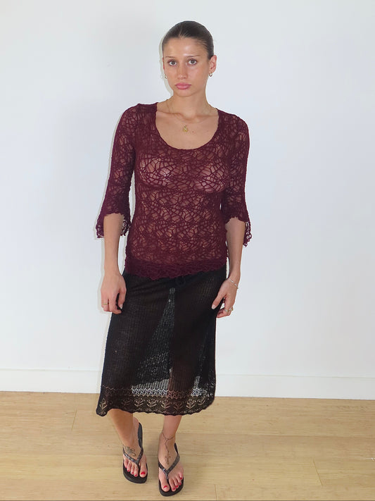 ORSAY WEBBED LACE BELL SLEEVE TOP / LARGE